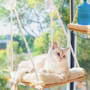 Cat Window Perch with IndustrialGrade Suction Cups  Solid Pine Wood Hammock Bed, Soft Cushion  42 lb Capacity for Cats Inside