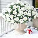 Artificial Fake Flowers Plants for Outdoor Outside Winter Chrsitmas Decoration, Faux Silk White Camellia UV Resistant Realistic for Front Door Porch Planter Pot Patio Balcony, 3 Large Bundles