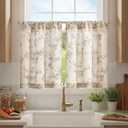 jinchan Floral Kitchen Curtains 30 Inch Linen Tier Curtains Farmhouse Cafe Half Window Drapes Over Sink Light Filtering Taupe on Beige for Living Room Laundry RV Rod Pocket 2 Panels