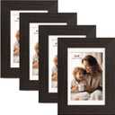 4x6 Picture Frame with Mat for 3.5x5, Black Wood Grain Picture Frames Display on Tabletop or Wall Mounting (4 Pack,Black)