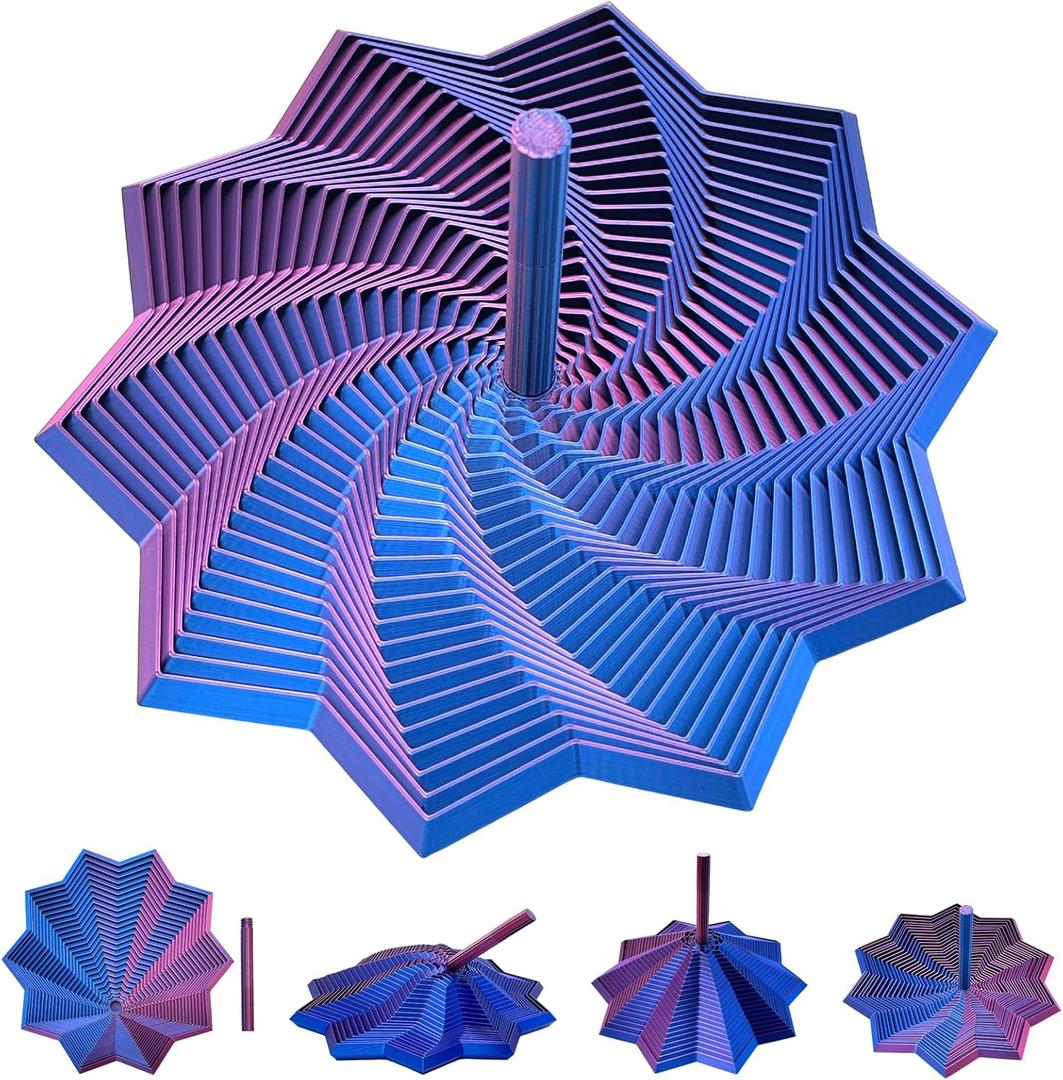 3D Printed Expanded Sensory Fidget Star,Stress-Relief Spinning Tower Toy with Handles,Sensory Toys for Adults & Teens,Honeycomb Whirling Spiral Design for ADHD & Stress Relief (Purple-Blue,L-25rings)