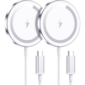 WRVVR for Apple Mag-Safe Charger 2 Pack, Magnetic Wireless Charger for iPhone 17/17 Pro/17 Pro Max/Air/16 15 14 13 12 Pro Max Plus mini, Charging Pad for Airpods Pro 3 2,Strong Magnet, Silver