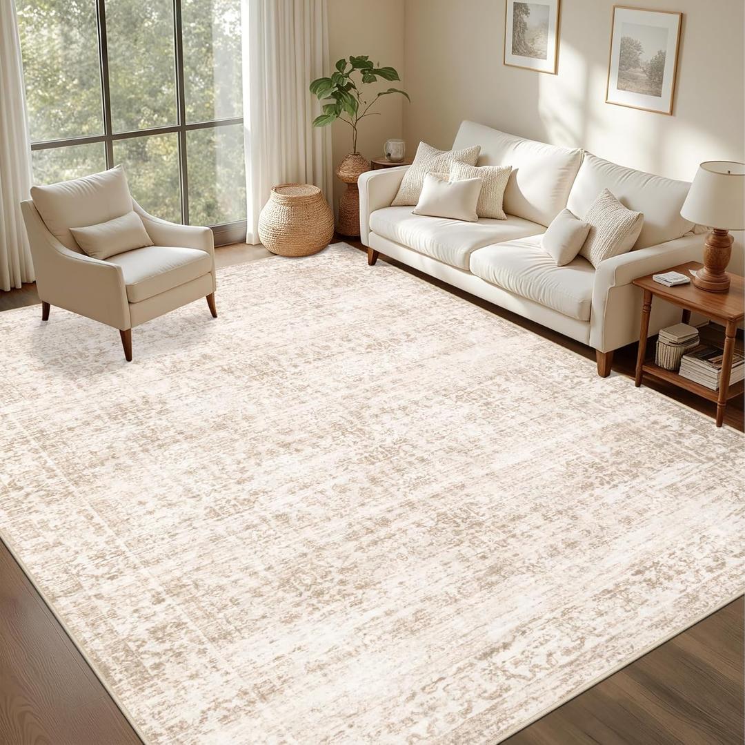5x7 Area Rugs Living Room Rug: Washable Vintage Boho Rug No Slip Stain Resistant Soft Carpet Indoor Floor Floral Large Carpets for Bedroom Dining Room Farmhouse Nursery Hallway Home Office Beige
