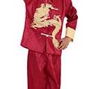 AvaCostume Traditional Chinese Boy Dragon Kung Fu Outfit Tang Costume, Red, 6
