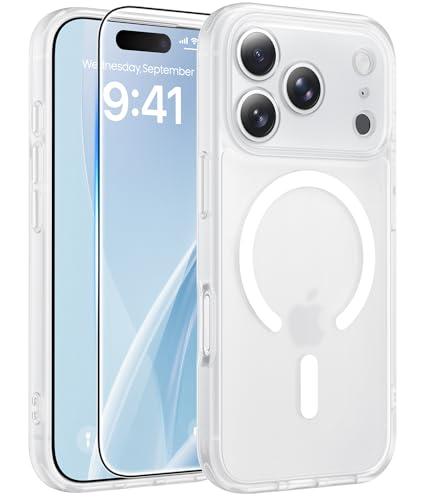 FNTCASE for iPhone 17 Pro Case: [Compatible with Magsafe] Translucent Matte Cases with [Full Camera Protection] [Screen Protector] Military Grade Shockproof Protective Phone Cover - White