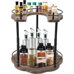 Petyoung 2 Tier Lazy Susan Organizer Rotating, 3 Height Adjustable Spinning Spice Rack with Stable Carousel Base, Wood Turntable Storage Rack for Kitchen Countertop Cupboard