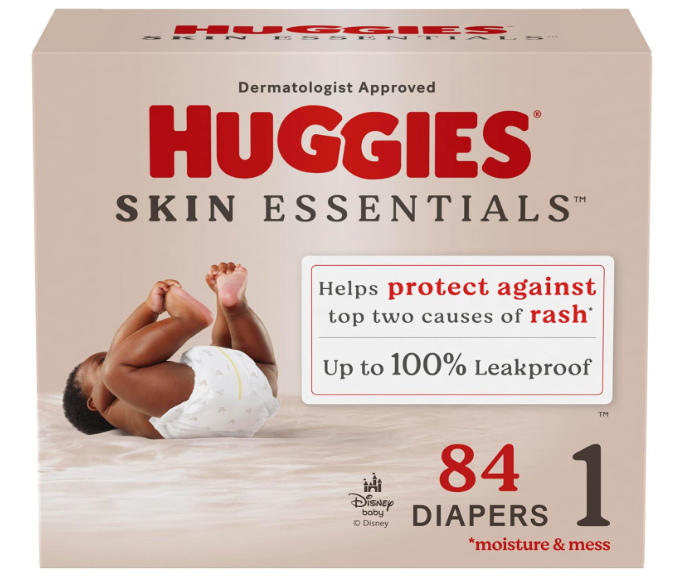 Huggies Size 1 Diapers, Skin Essentials Baby Diapers, Size 1 (814 lbs), 84 Count