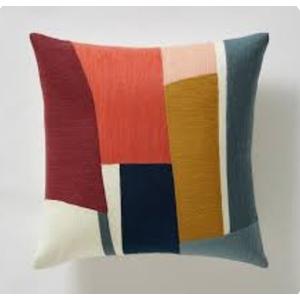Crewel Geo Pieces Colorful Abstract Art  Indigo Color Throw Pillow