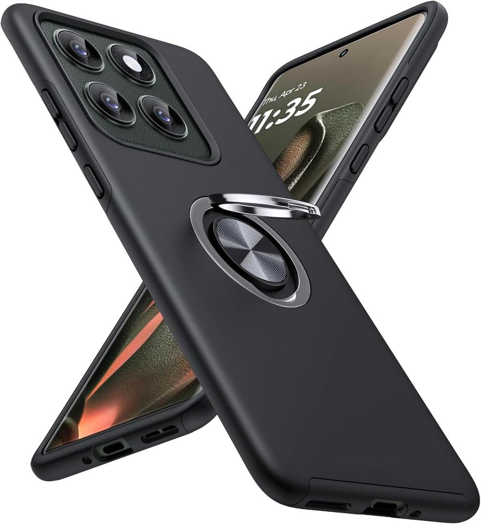 JAME for Motorola Edge 2025 Case, Dual Layer Military Grade Protection Shockproof Cover with Ring Holder Stand Kickstand, Slim Fit Protective Phone Case for Motorola Moto Edge 2025, Black