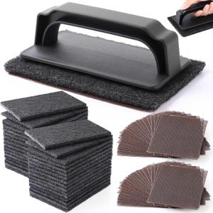 Reallnaive 62 Piece Griddle Cleaning Kit 2 Screen Holder 40 Grill Screens 20 Cleaning Pads Heavy Duty Abrasive Mesh Pads for Flat Tops, Cast Iron, Stainless Steel Griddle Cleaner Accessories Bundle