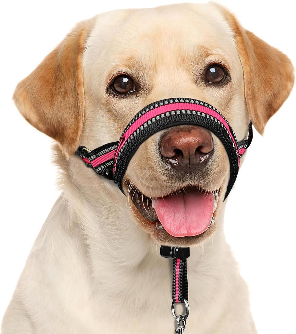 BARKLESS Soft Dog Head Collar, Patented Padded No Pull Head Halter, Training Nose Leash with Safety Link for Medium Large Dogs, Adjustable Muzzle Leash, Easy Control for Walking(Pink, L) (L (Snout 9.5"-14"))