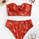 ZAFUL Women Ribbed Keyhole Tied High Waisted Bikini Spaghetti Straps Two Pieces Swimsuit Bathing Suit