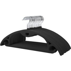 ManGotree Velvet Hangers with Cascade Hole, Non-Slip Rounded Felt Clothes Hanger, Sturdy Space-Saving Suit Hangers for Sweaters, Pants, Dresses, Skirts, Coats (50 Pack, Black)