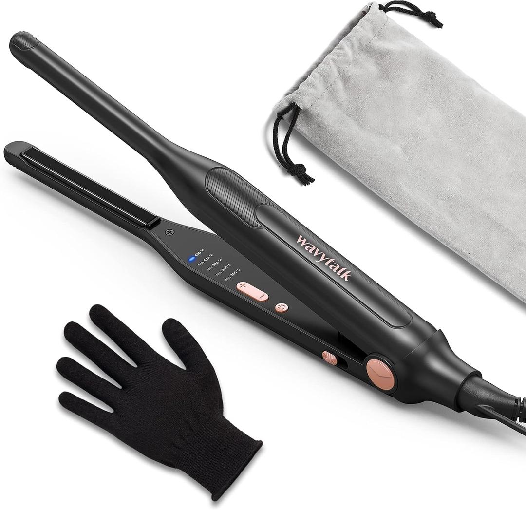 Wavytalk 3/10" Small Flat Iron, Pencil Flat Iron for Short Hair, Pixie Cut and Bangs, Curling Iron for Short Hair, Mini Hair Straightener for Edges with Anti-Pinch Design, Tiny Hair Straightener (Bright Rose Gold)