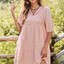 Dokotoo Womens Dresses Summer V Neck Drawstring Embroidered Half Sleeve Mini Dress Boho Dresses for Women 2026 Sundresses (Pink, XL)