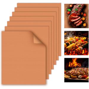 WIBIMEN Grill Mats for Outdoor Grill, Copper 7pcs Grill Mat, 100% Non-Stick PFOA Free 15.75 x 13", Heavy Duty, Reusable and Easy to Clean - Gas Charcoal & Electric BBQ
