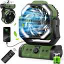 Portable Camping Fan Rechargeable 20000mAh Battery Operated Oscillating USB C Battery Powered Fan with LED Lantern, Head Rotation,Timer, Remote Auto, Hook for Tents Travel Outdoor Beach Home Green (Large)