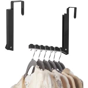 Over The Door Hooks Hanger for Clothes, 1 Pack Foldable Over The Door Drying Rack for Laundry, Overdoor Hanger Hook with 6 Groves for Towel, Coat, Black