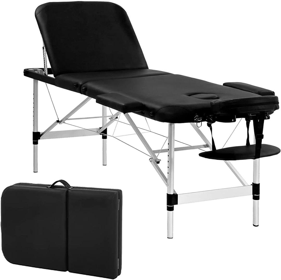 PayLessHere Massage Table Portable Spa Bed Aluminium 3 Folding Lash Bed Height Adjustable Spa Table with Non-Woven Bag (Black)