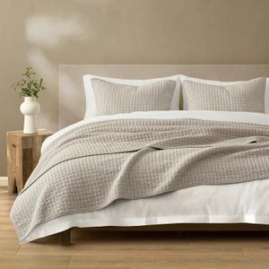 Wonderful 100% Cotton Jersey Knit Light Brown Quilt Set King, Channel Stitched Reversible Prewashed Coverlet, 3-Piece Bedspread, Cozy Breathable Stitching Bedding Cover with 2 Shams for All Season
