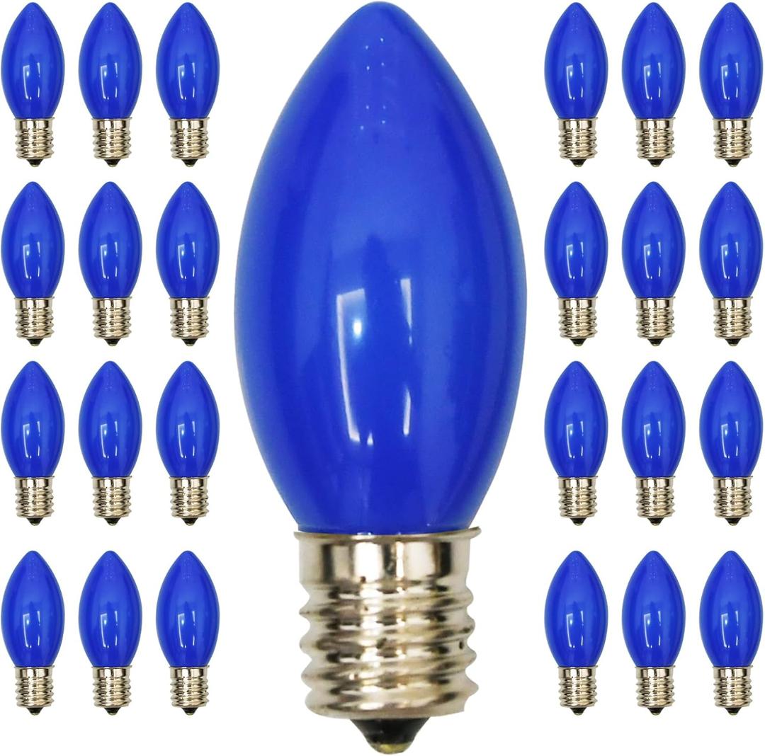25 Pack C9 Christmas Replacement Light Bulbs, Blue Ceramic Bulbs C9 Vintage Christmas Light for Outdoor Patio Indoor String Lights, C9/E17 Intermediate Base, 7 Watts Night Light, 120 Volt-Bule