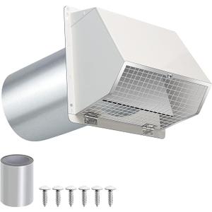 4 Inch Dryer Vent Cover Outside Hooded Wall Vent with Screen and Damper, Exhaust Vent Wall Mount Exterior Wall Vents Cover Cap for Dryer Ventilation&Outdoor Air Exhaust,Galvanized Steel,White