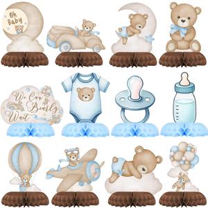 We Can Bearly Wait Baby Shower Decorations - Blue Teddy Bear Honeycomb Decorations and Balloon Bear Decorations