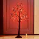 Birchlitland Halloween Tree with Lights 150 Orange Fairy Lights, 4TF Tell Black Glittered Tree Lights Pull in for Indoor and Outdoor Halloween Party Decoration