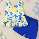 Toddler Girl Clothes Summer Outfits, Sleeveless Ruffle Hem Tank Top + Shorts 2Pcs Cute Baby Girls Clothing Set (S)