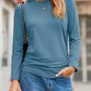 Tankaneo Womens T-Shirts Summer Long Sleeve 2025 Crew Neck Blouse Dressy Casual Ruched Slim Fit Trendy Tops (Blue, L)
