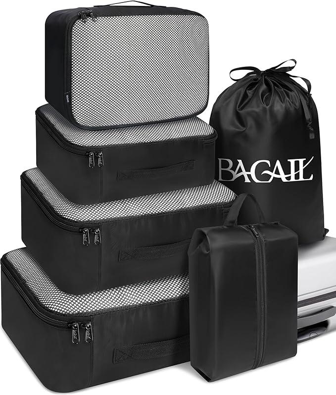 BAGAIL 6 Set Packing Cubes Luggage Packing Organizers for Travel Accessories-Jet Black