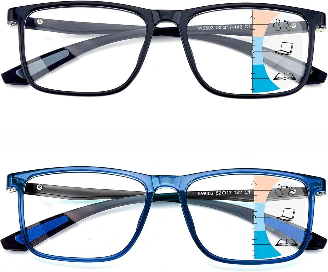 Multifocus Reading Glasses Men,No Line Bifocal Progressive Multifocal Readers,Blue Light Computer Frame Eyeglass