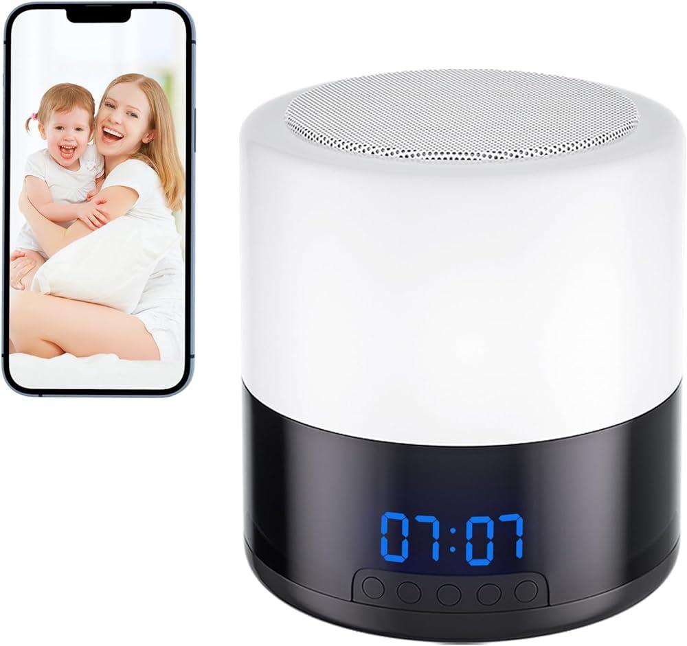 Snapwilt Security Camera Indoor for Home  Bluetooth Speaker  Homekit Camera  1080P Clock Camera with 160°Rotating Viewing Angle  Night Light  AI Motion Detection