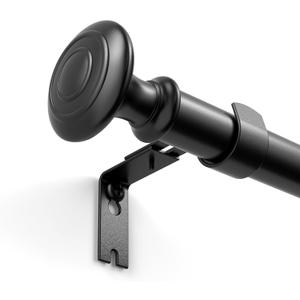 Curtain Rods for Windows 48 to 84 Inches, 1 Inch Diameter Black Curtain Rod with Decorative Finials, Adjustable Length Window Curtain Rod Heavy Duty Drapery Rod, Black