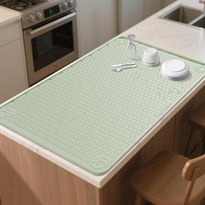 Kalolary Extra Large Silicone Dish Drying Mat, 40" x 28" Drying Drainer Pad for Kitchen Counter, Silicone Under Sink Mat with Raise Edge,Waterproof Pet Feeding Mat Bar Mat Non-Slip (Green)