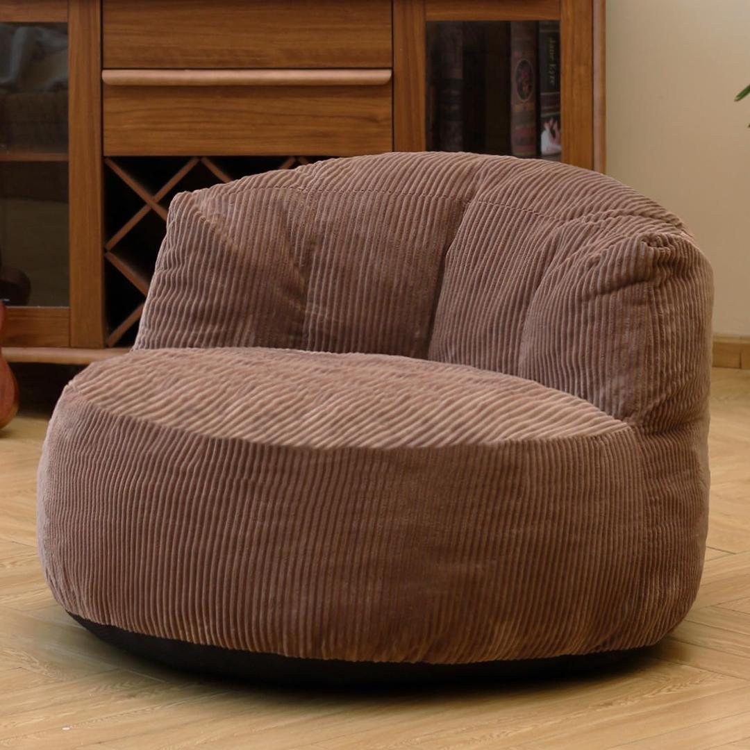 N&V Large Crescent Bean Bag Chair, Adult Size Bean Bag Sack, Foam Filling, Soft Premium Corduroy Bean Bag for Living Room Bedroom Dorm and Office (Brown Sugar)