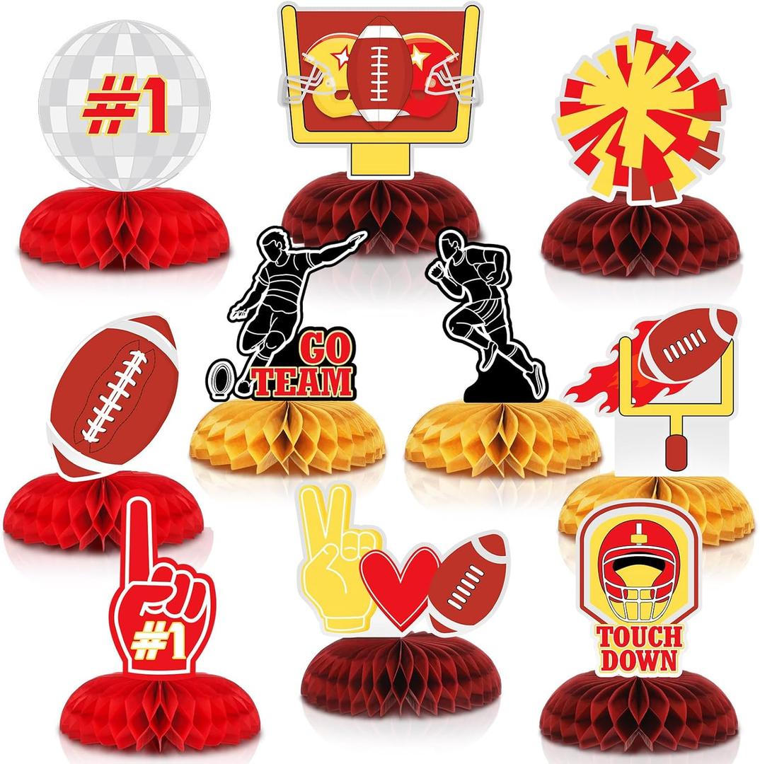 10 Pcs Football Party Decorations Chiefs Centerpieces for Table Red Football Honeycomb Centerpiece Tabletop Decorations Sports Ornaments for Sports Game Day Birthday Party Decor Supplies