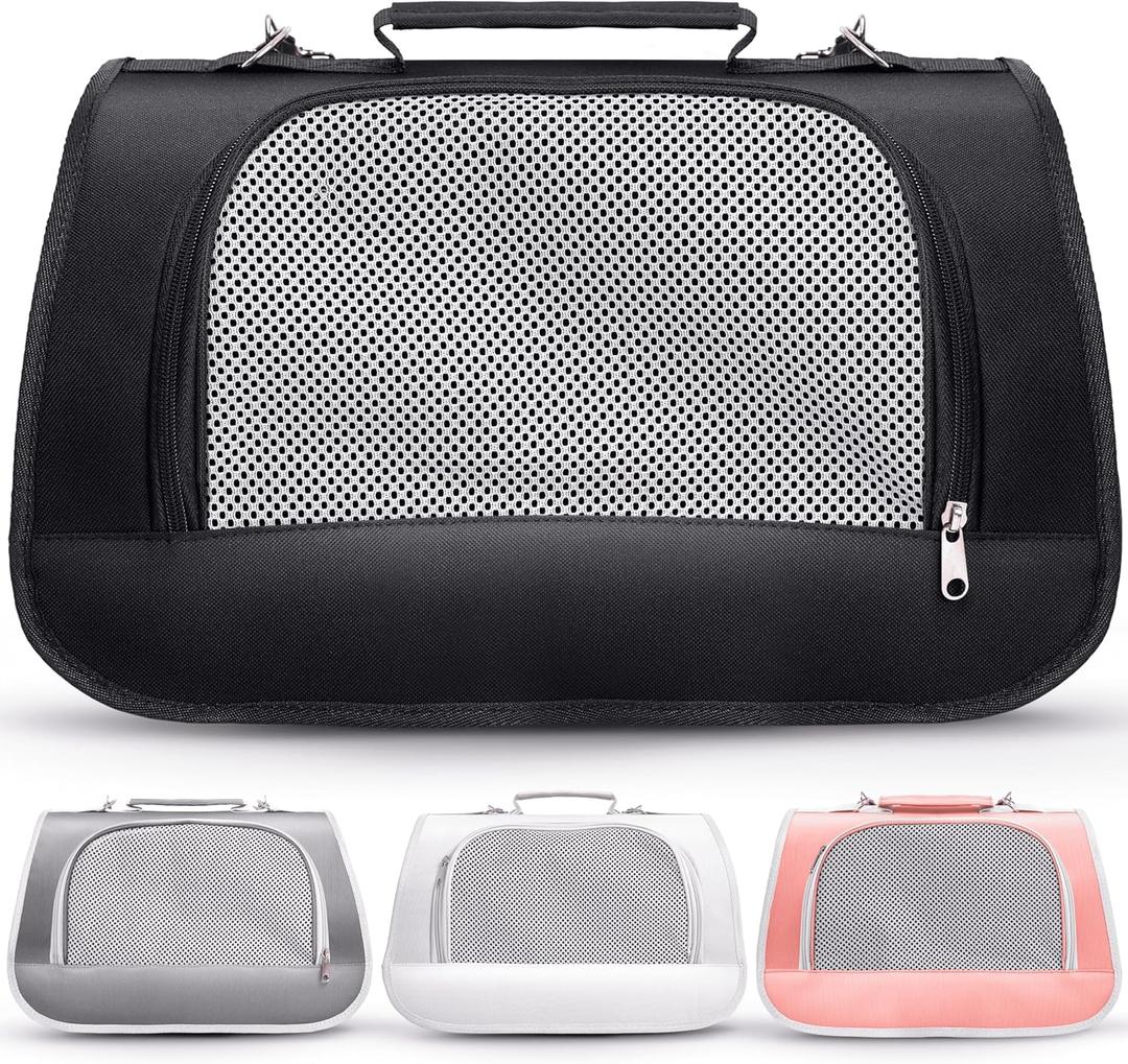 Small Pet Carrier for Cats, Rabbits, Guinea Pigs  Airline Approved Soft-Sided Travel Bag, Lightweight Dog Carrier, Ventilated & Foldable (Up to 10 lbs, Black)
