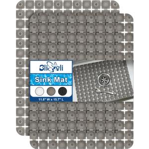Bligli Sink Mat for Stainless Steel/Ceramic Sinks, 2 Pack 15.7x11.8 inches PVC Sink Protectors for Bottom of Kitchen Sink, Dishes and Glassware drain Mats, Durable and Fast Draining (Clear Grey)