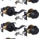 Lanwandeng Keyed Alike Front Door Lever Lockset with Single Cylinder Deadbolt Combination Set, All Keyed Same Exterior Door Handle with Lock and Deadbolt,Black Finished, 4 Sets