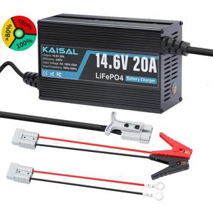 12V 20A Lithium Battery Charger 14.6V LiFePO4 Battery Charger for 12.8V LiFePO4 Lithium Deep Cycle Rechargeable Battery 0V Wake Up 12 Volt Charger with 3 Connectors for RV, Boat, Car, Marine, Solar