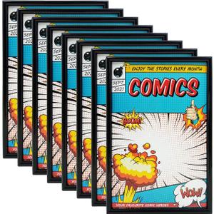 Comic Book Frame, 8 Pack, Ultraviolet UV Protection, Fits Current Comics up to 6 3/4" x 10 1/4", Wall or Tabletop Display,Spring Clips for Thicker Comics as Well (Black, 8)