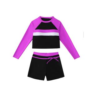 Girls Long Sleeve 2 Piece Rash Guard Set Flower Print UPF 50+ Bathing Suit Sun Protection Teens Swimwear 9-10Y