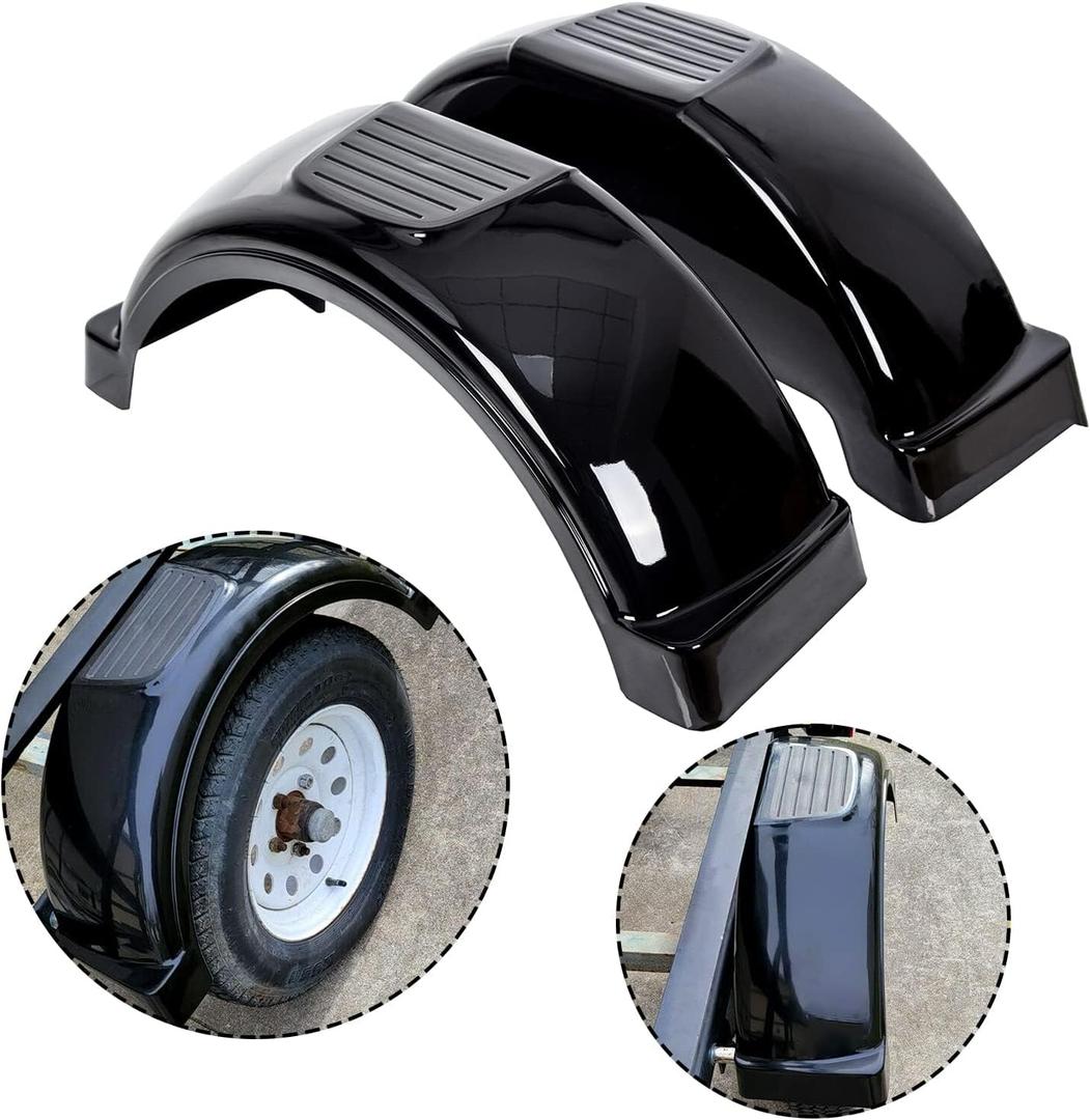 ECOTRIC 2 Pcs Trailer Fenders W/Steps Compatible with 13" Diameter Wheels Tires Single-Axle Trailers Plastic Fenders Black