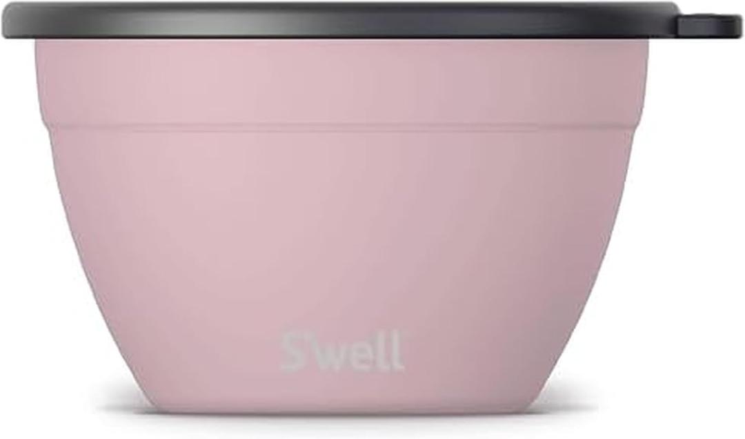 Swell Stainless Steel 64oz Salad Bowl Kit, Pink Topaz Color, Comes with 2oz Mini Canister and Removable Tray for Organization, Leakproof and Dishwasher Safe