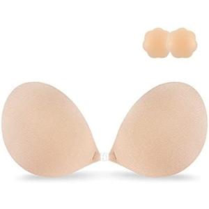 Niidor Adhesive Strapless Bra for Women Sticky Invisible Push up Silicone Bra for Backless Dress 2025 Upgraded Clasp Bras, B