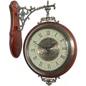 Homestia Double Sided Wall Clock Vintage Style Silent Non-Ticking Clock Battery Operated,360° Rotating,Wood Frame,Retro Double Sided Wall Clocks for Art Antique Decor Living Room Bedroom Office, Size: Double Sided - 13 Inch