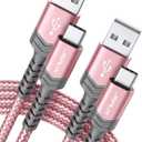 USB-C to USB A Cable 3.1A Fast Charging [2-Pack 6.6ft], JSAUX iPhone 15 USB Type C Charger Cord Compatible with iPhone 15/15 Plus15 Pro/15 Pro Max, Samsung Galaxy S20 S10 S9, Note 20 10, LG G8 G7-Pink