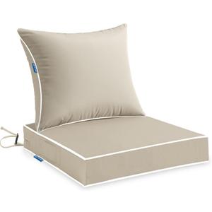 MIULEE Outdoor Seat Cushion Set Beige 22 x 22 x 3 Inch Waterproof & Fade Resistant Deep Seat and Back Patio Furniture Cushions with Handle and Adjustable Straps Cushions for Chair Couch
