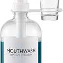 Glass Mouthwash Dispenser with Cup Holder and Pump, 16 Oz Rustic Boho Mouthwash Dispenser for Bathroom Farmhouse Decor - 1 Pack Clear